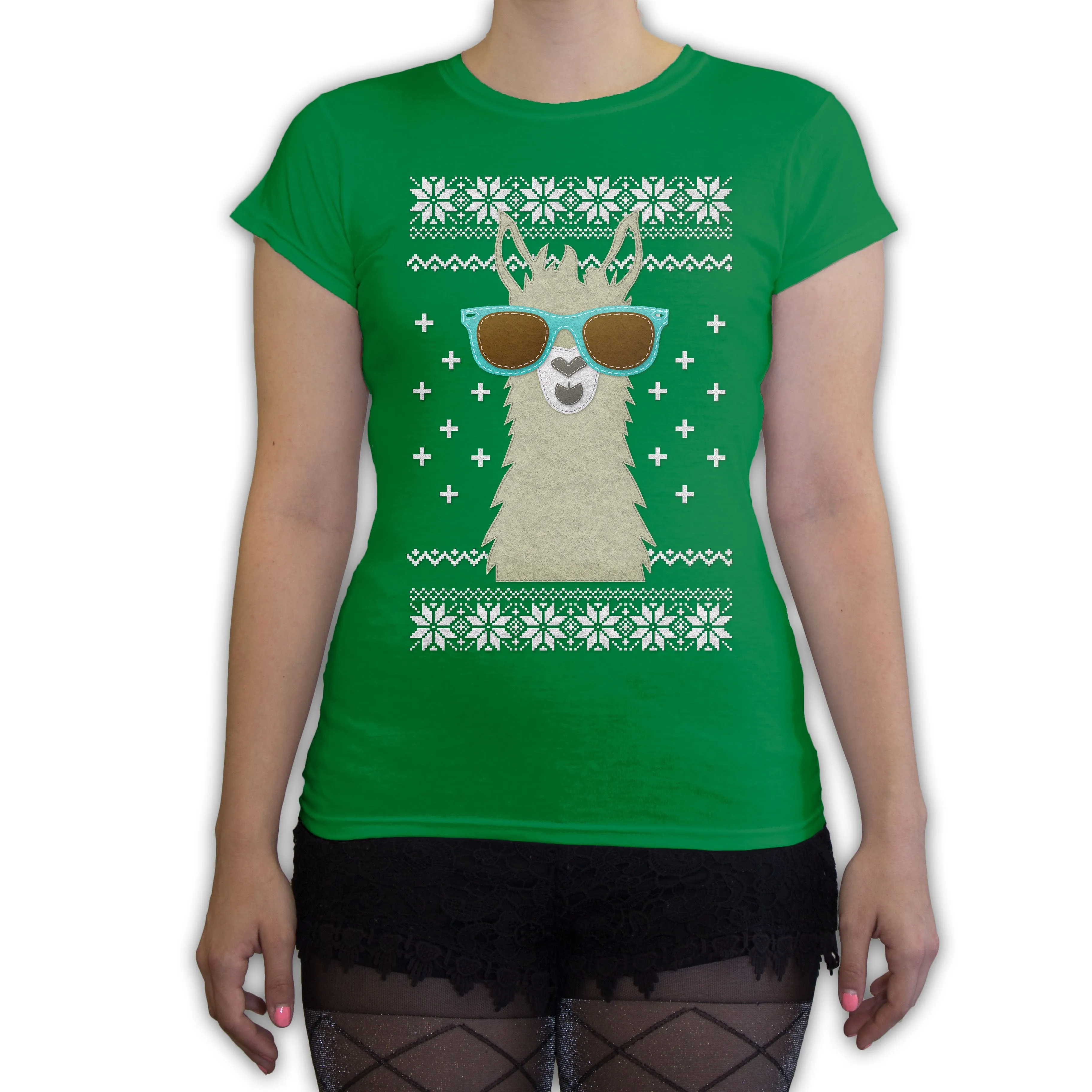 Function -  Ugly Christmas Faux Felt Llama Women's Fashion T-Shirt