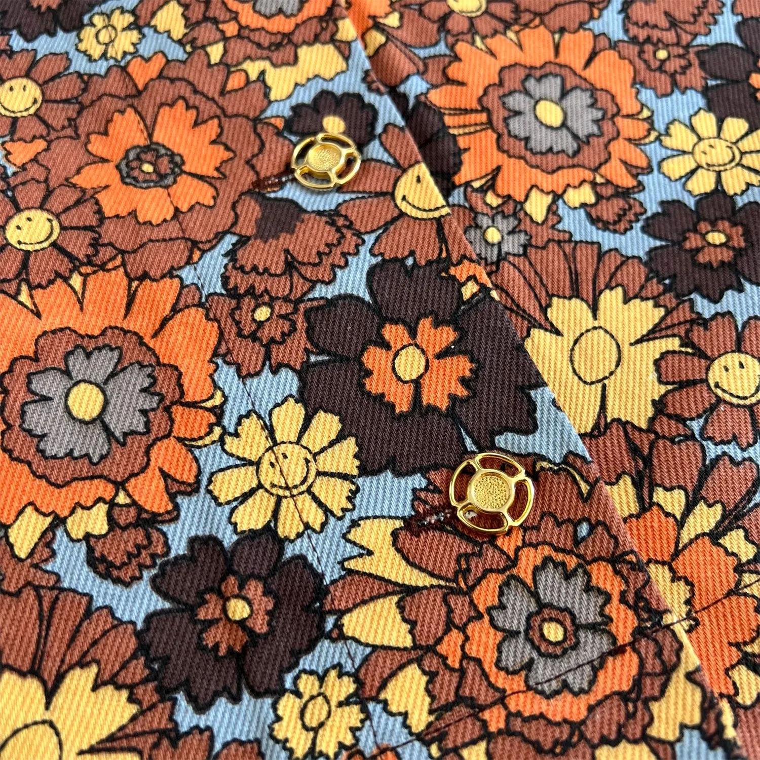 Gathered Midi Skirt in Becky Print in Orange & Brown