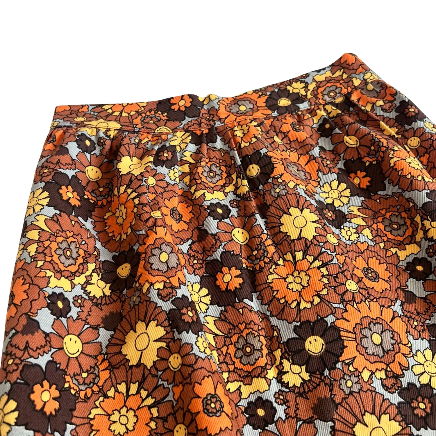 Gathered Midi Skirt in Becky Print in Orange & Brown
