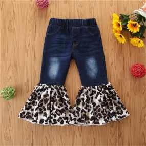 Girls All Season Leopard Elastic Flared Jeans Wholesale Girl Boutique Clothing
