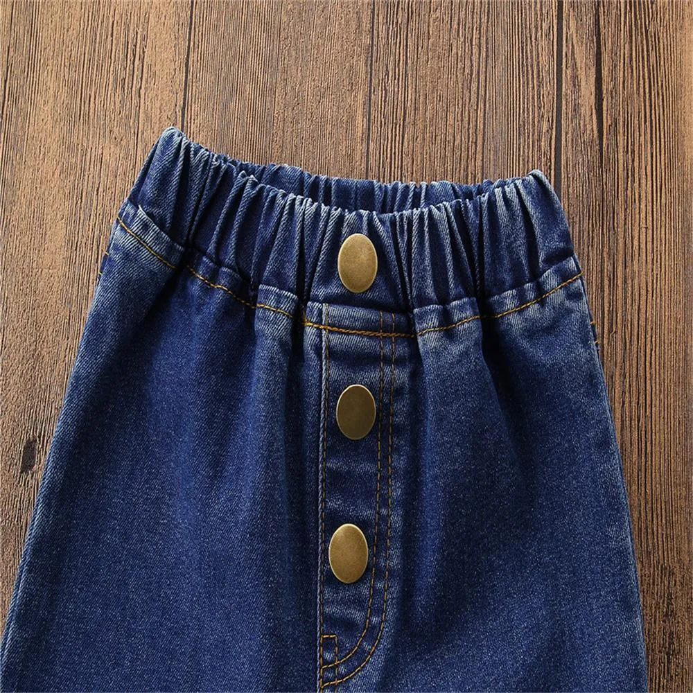 Girls Vintage Flared Denim Casual Trousers Wholesale
