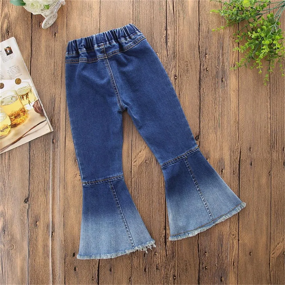 Girls Vintage Flared Denim Casual Trousers Wholesale