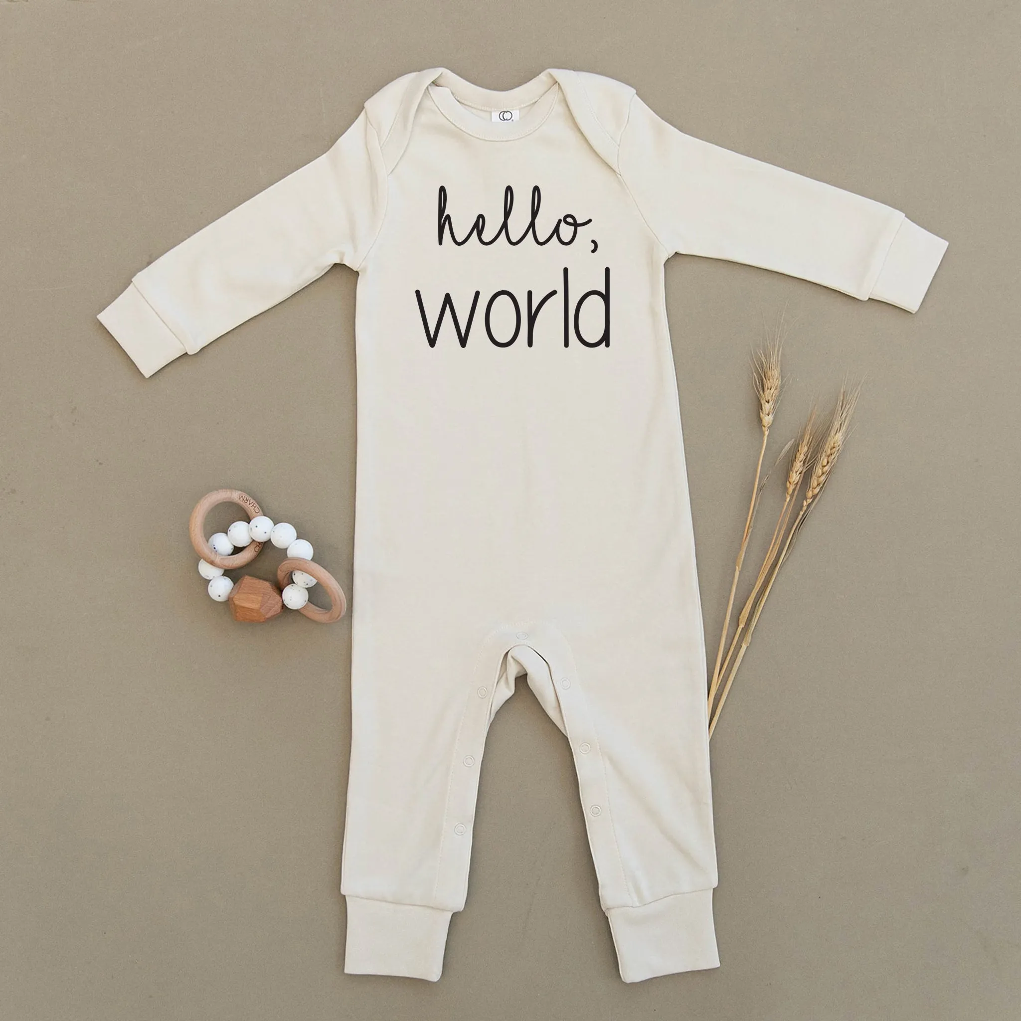 Hello World Black Organic Baby Playsuit