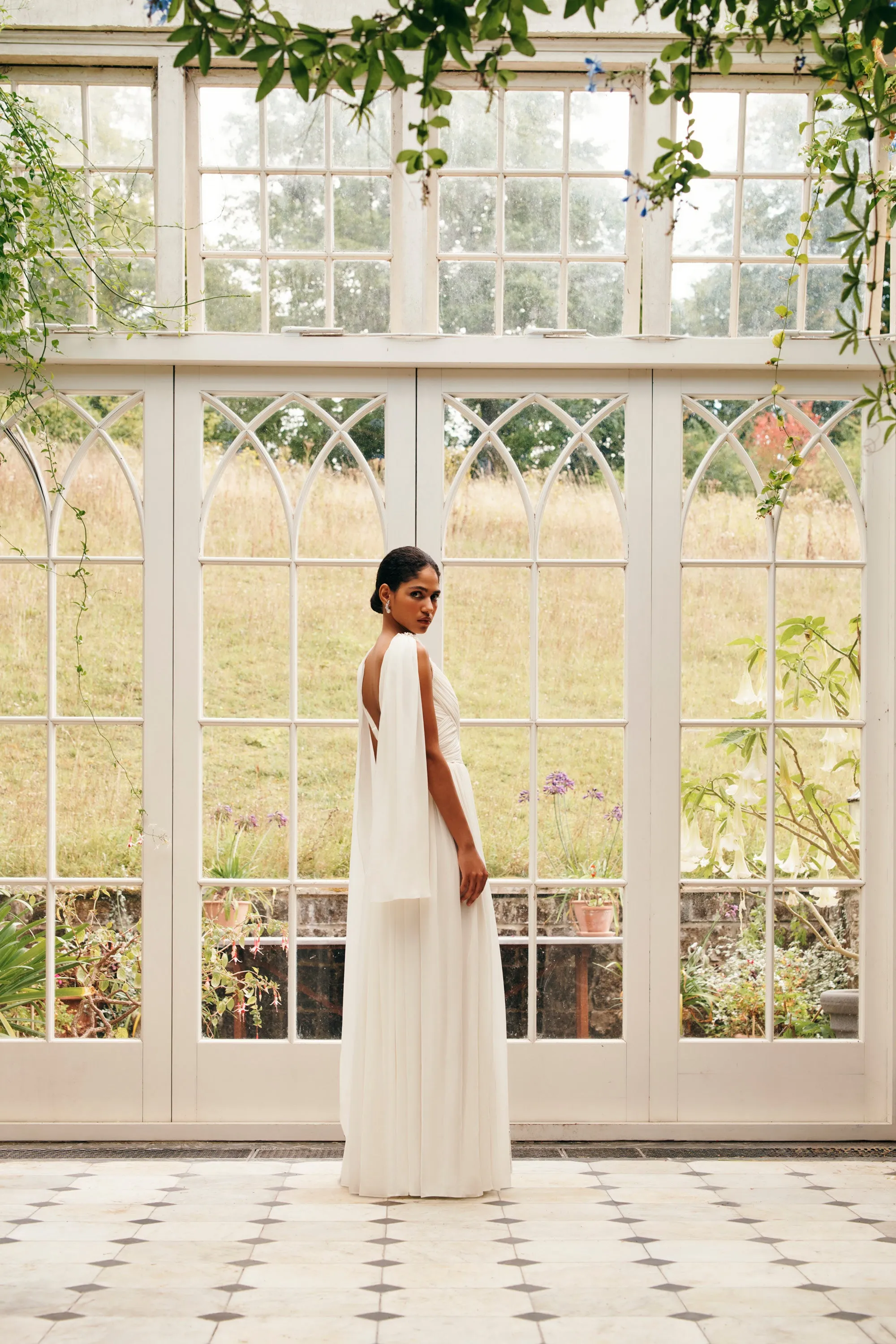 Indi Bridal Cape in Ivory Silk Georgette
