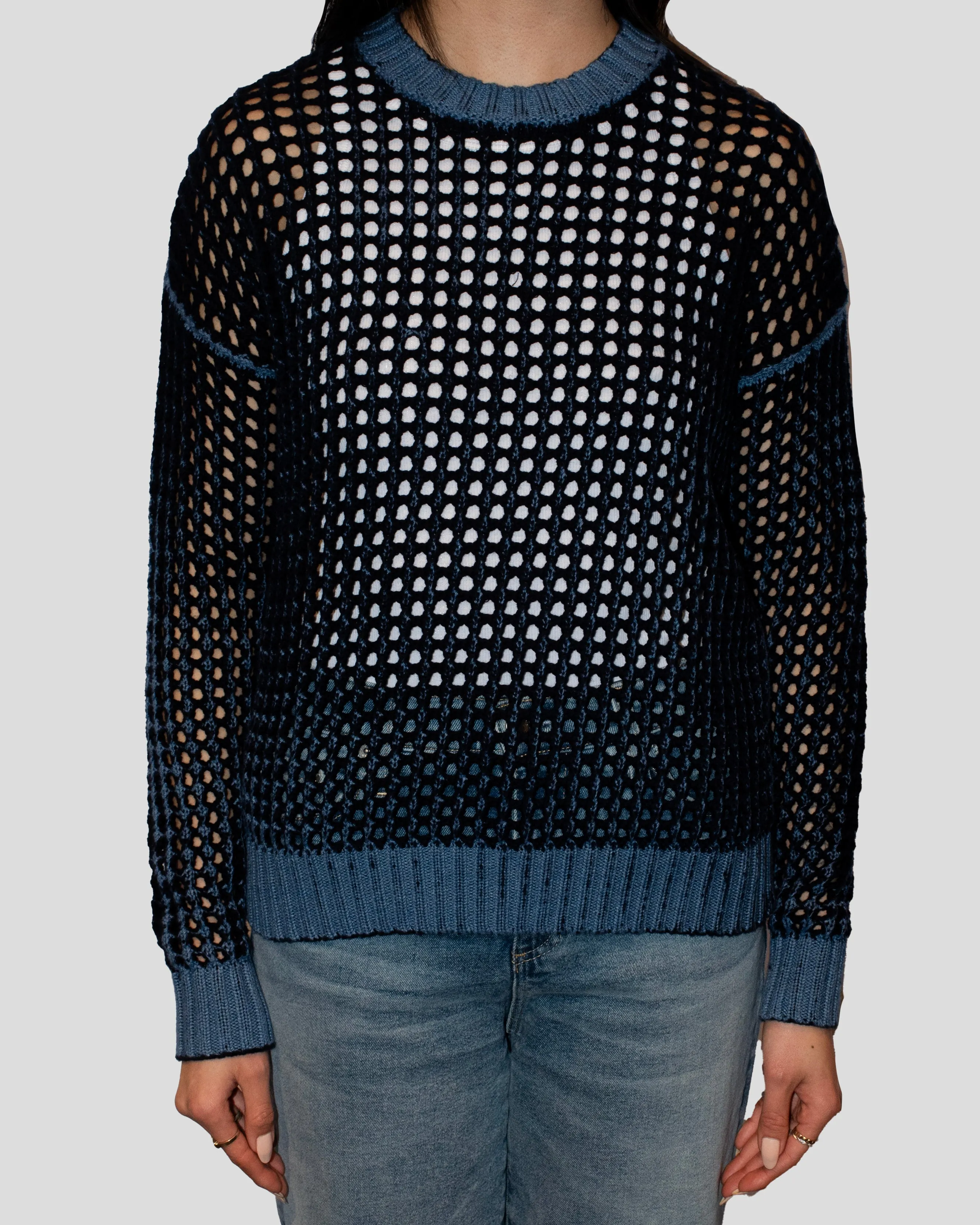 INKED CHUNKY MESH CREW SWEATER