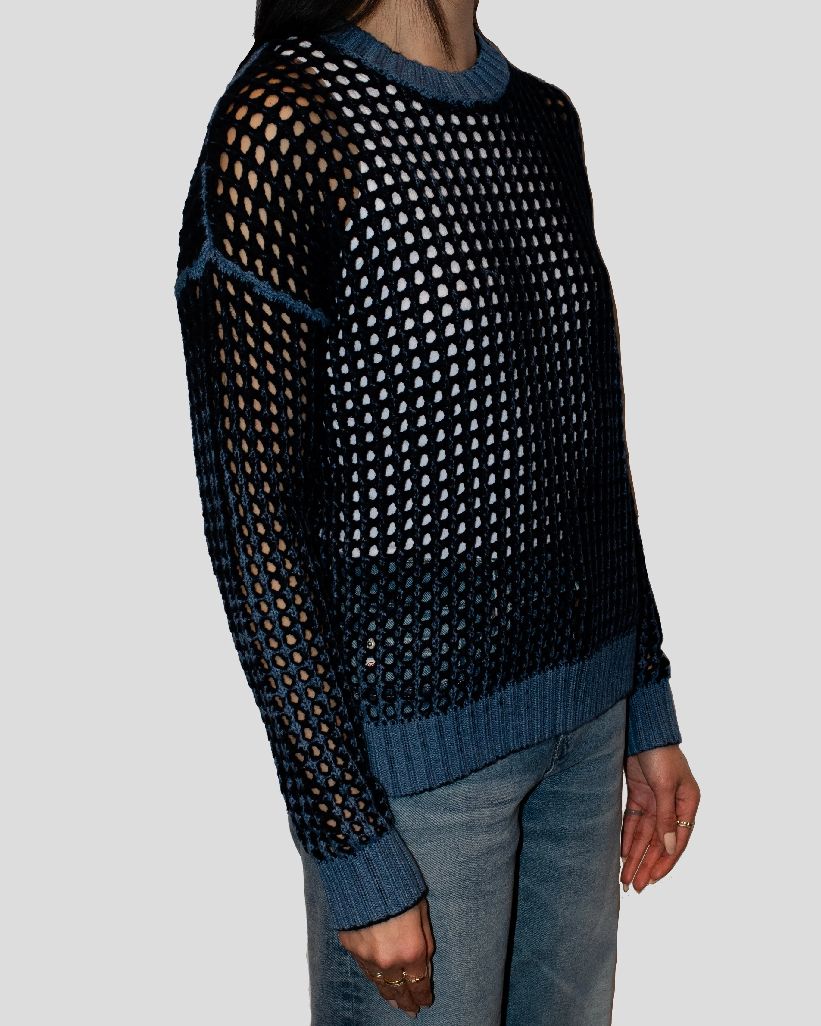 INKED CHUNKY MESH CREW SWEATER