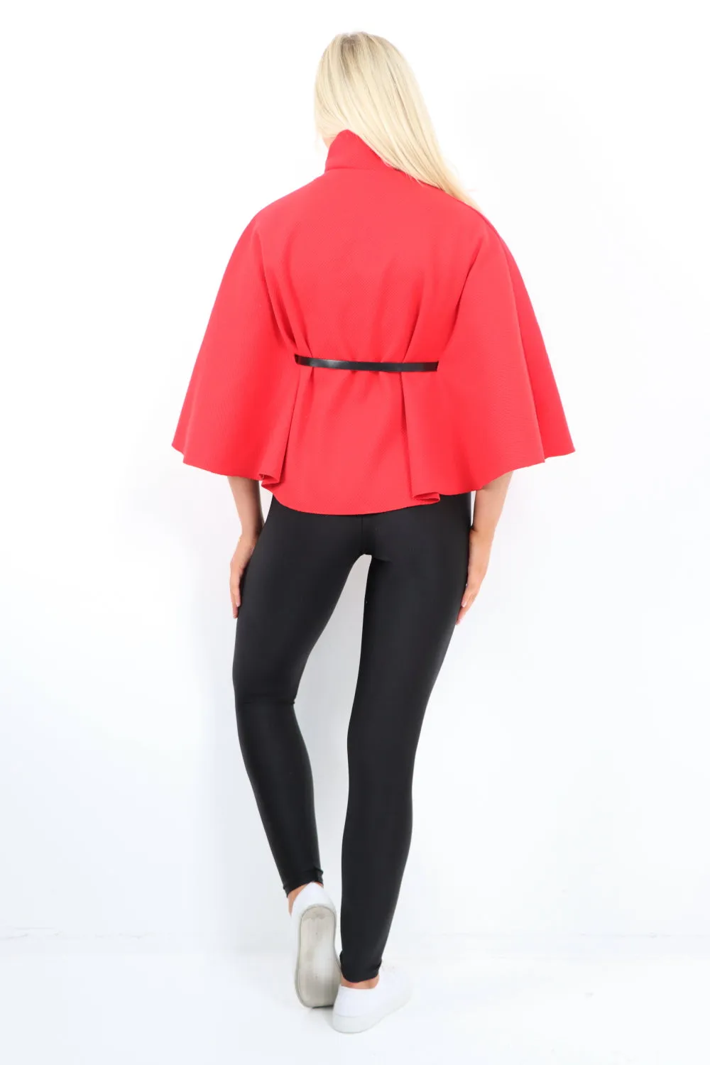 Italian Belted High Neck  Button Cape Coat