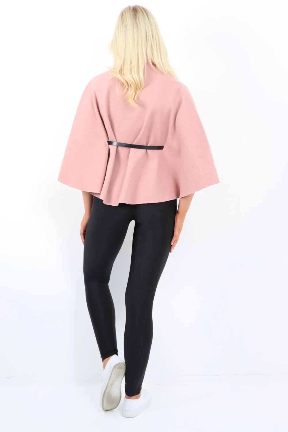 Italian Belted High Neck  Button Cape Coat
