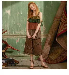 JAM PRINCESS DOUBLE FRILL LAYER TANK TOP IN MULTI COLOR STRIPE