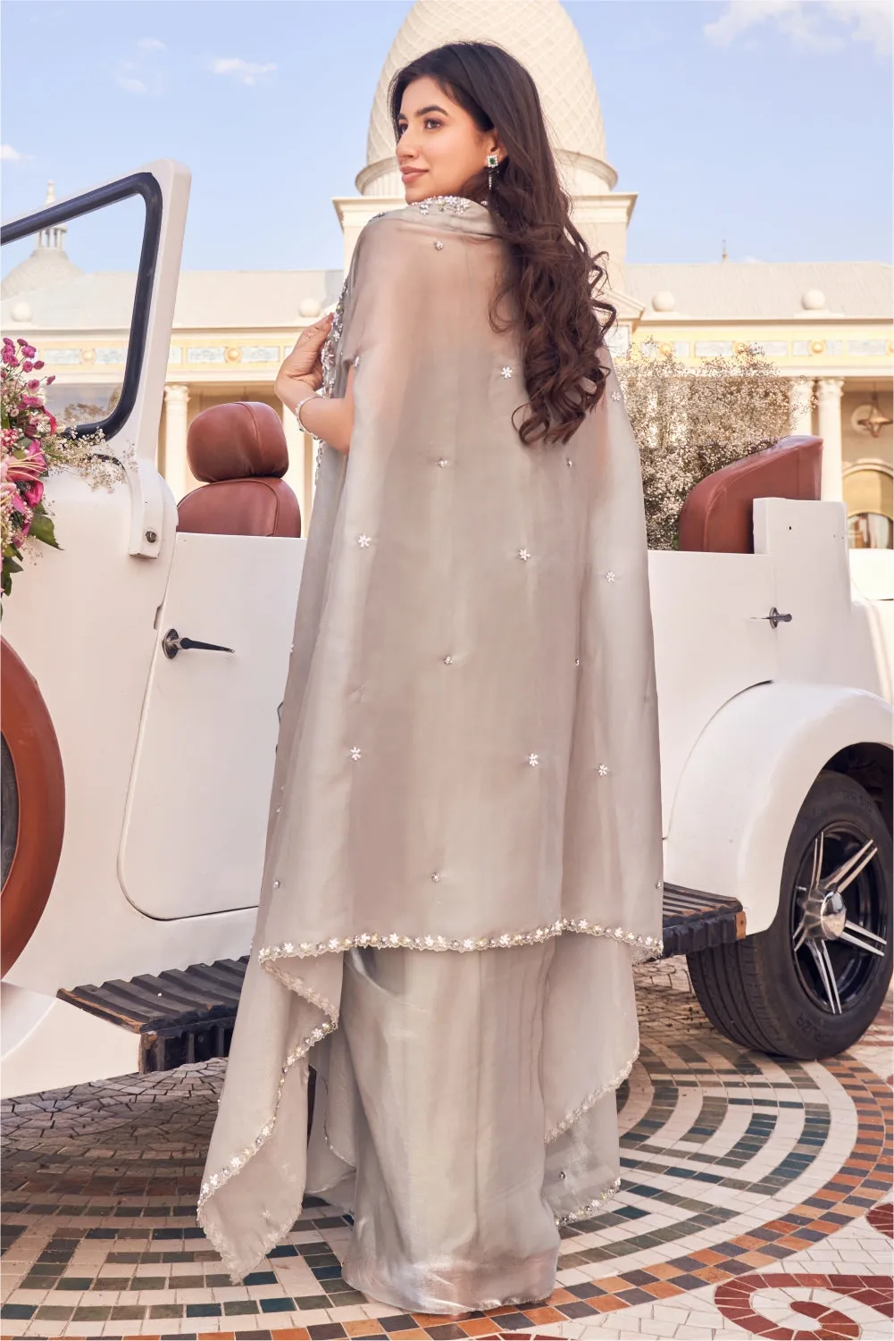 Jannet 1 Paper Organza Gown with Embellished Cape