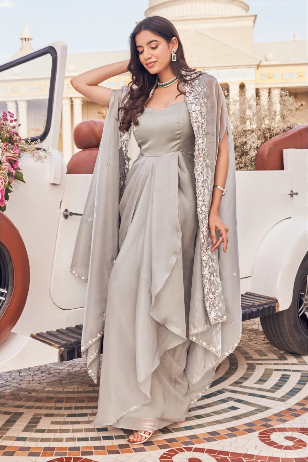 Jannet 1 Paper Organza Gown with Embellished Cape