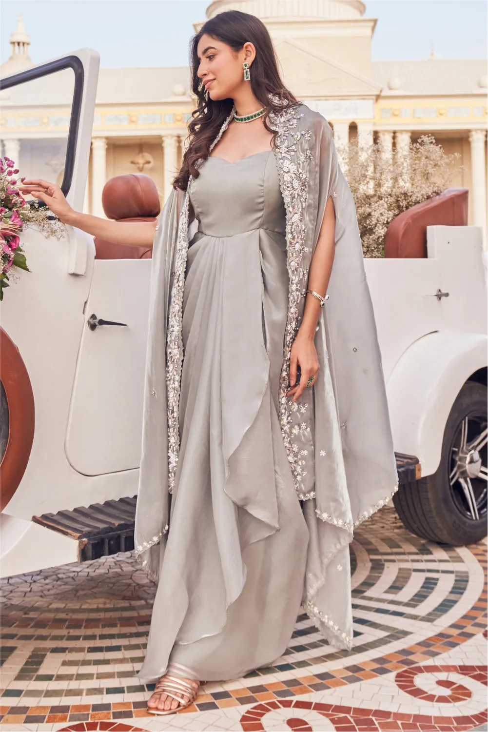 Jannet 1 Paper Organza Gown with Embellished Cape