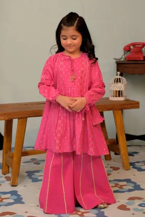 KBD-02856 | Shocking Pink & Gold | Casual Plus 3 Piece Suit | Cotton Jacquard