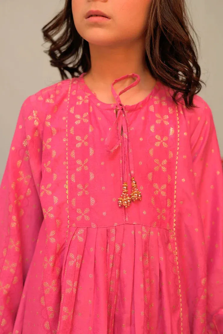 KBD-02856 | Shocking Pink & Gold | Casual Plus 3 Piece Suit | Cotton Jacquard