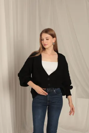 KKT Knitwear Fabric Knit Detailed Women's Black Cardigan - Charleville-Mézières