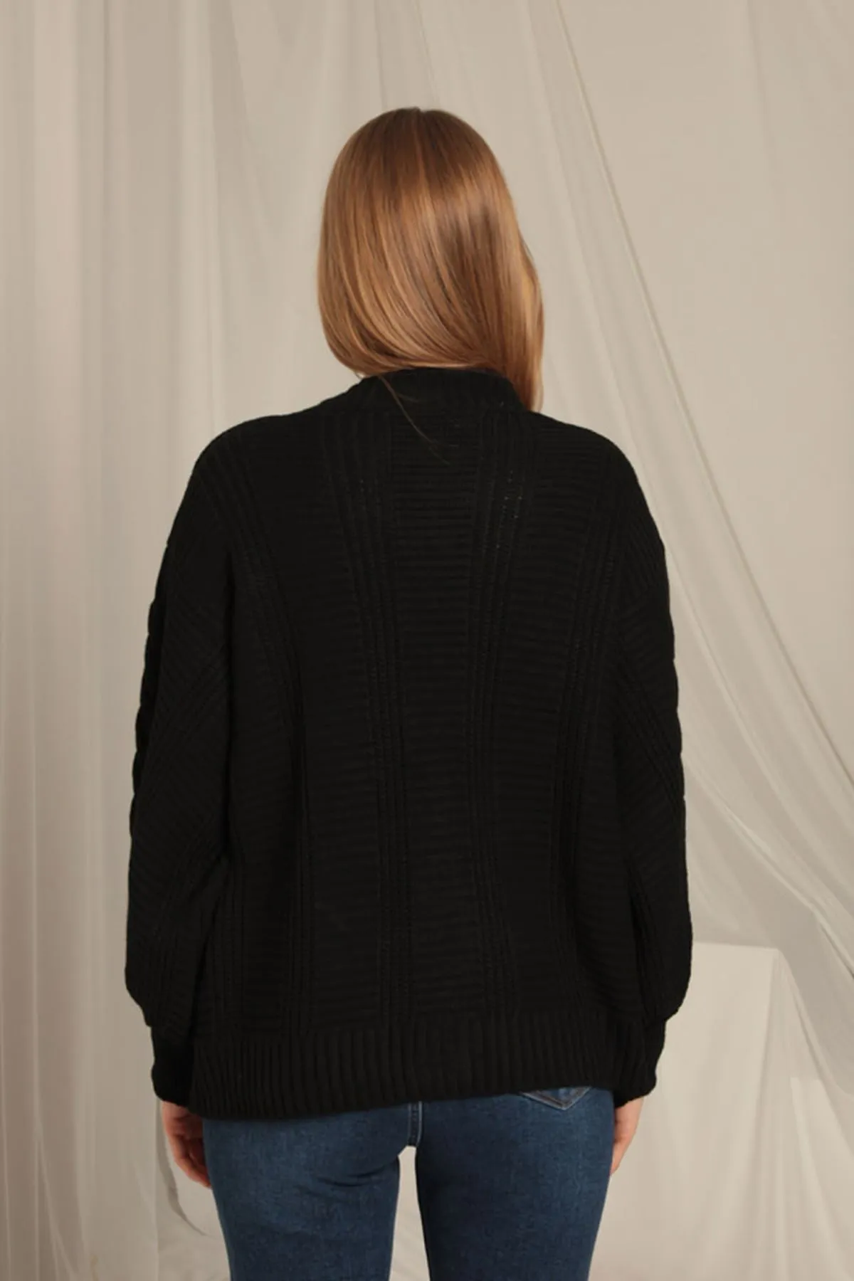 KKT Knitwear Fabric Knit Detailed Women's Black Cardigan - Charleville-Mézières