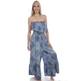 Ladies Bandana Paisley Printed Light Blue Jumpsuit by Scully at Bourbon Cowgirl