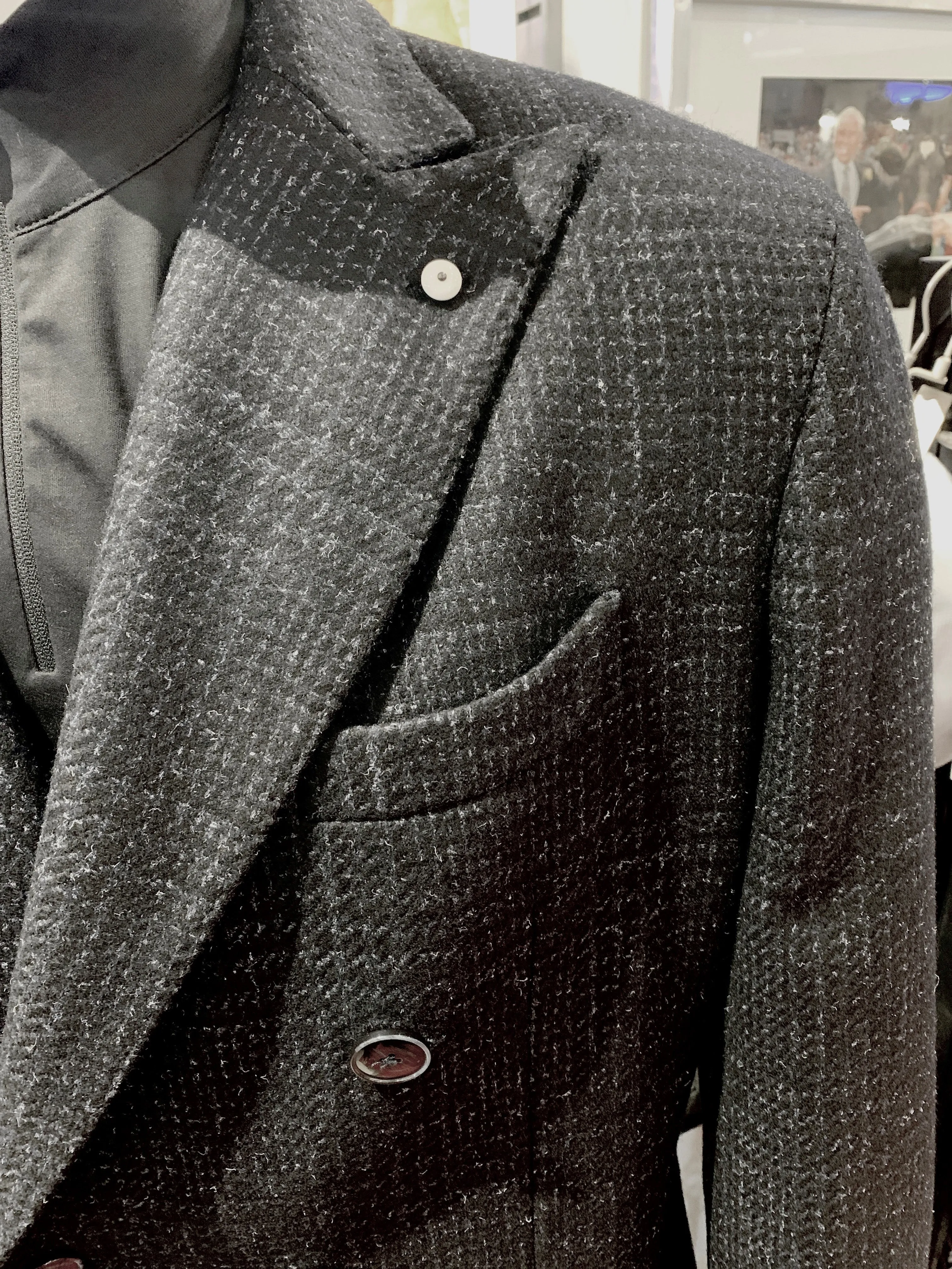 LBM Over Coat: Double Breasted Navy Plaid Wool with Back Strap