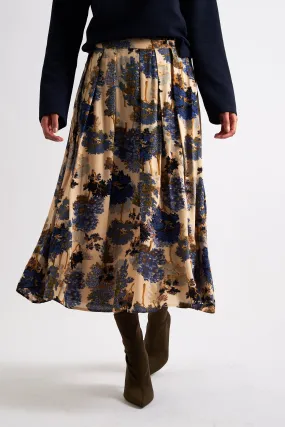Lizea Forest Scape Print Midi Skirt - Navy
