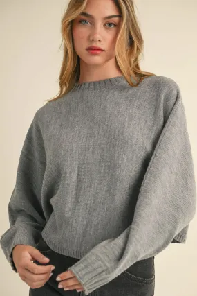 Long Dolman Sleeve Loose Crop Sweater in Grey