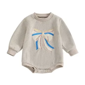 Long Sleeve Baseball Ribbon Baby Bodysuit