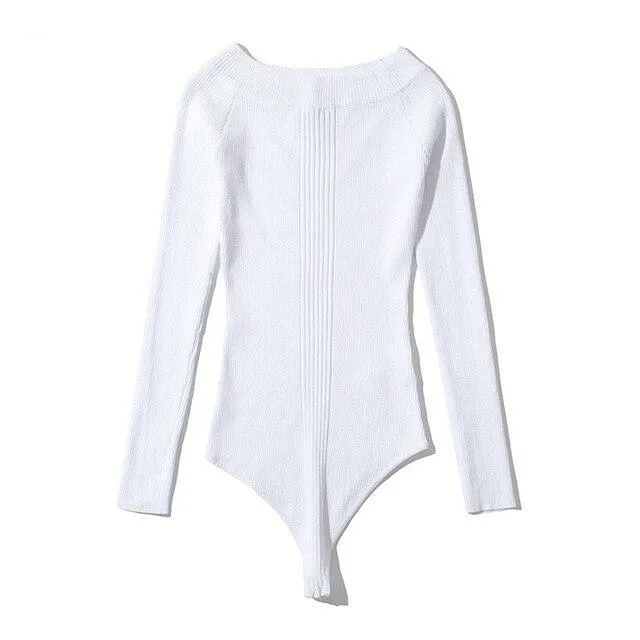 Long Sleeve Ribbed Knit Bodysuit - Multiple Colors