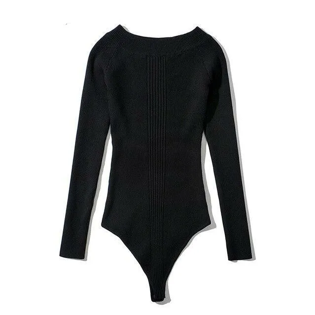 Long Sleeve Ribbed Knit Bodysuit - Multiple Colors