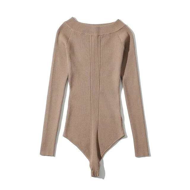 Long Sleeve Ribbed Knit Bodysuit - Multiple Colors