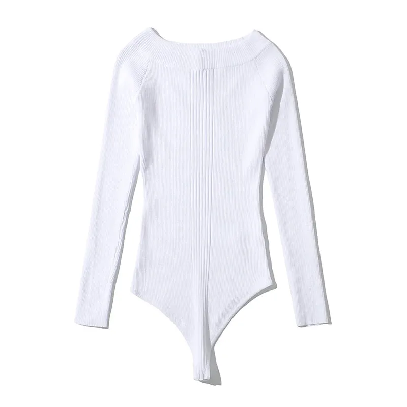 Long Sleeve Ribbed Knit Bodysuit - Multiple Colors