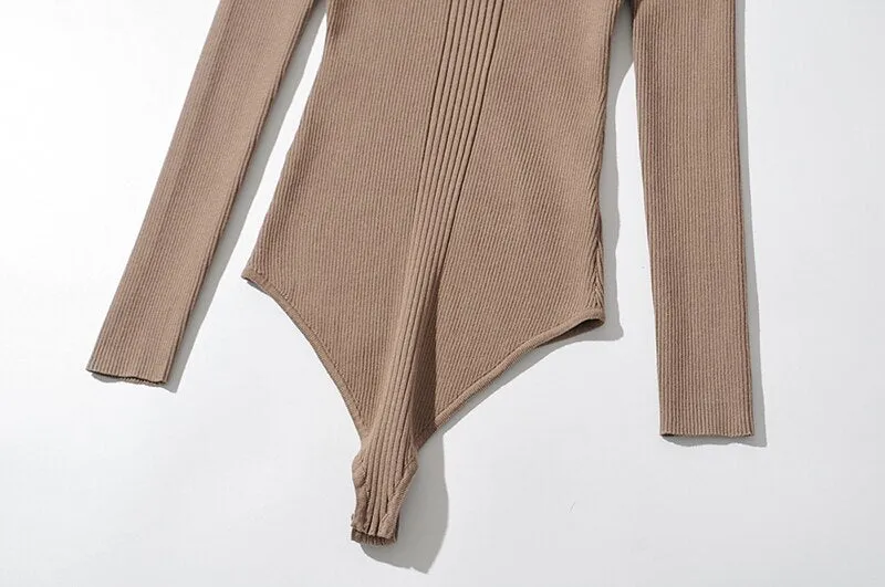 Long Sleeve Ribbed Knit Bodysuit - Multiple Colors
