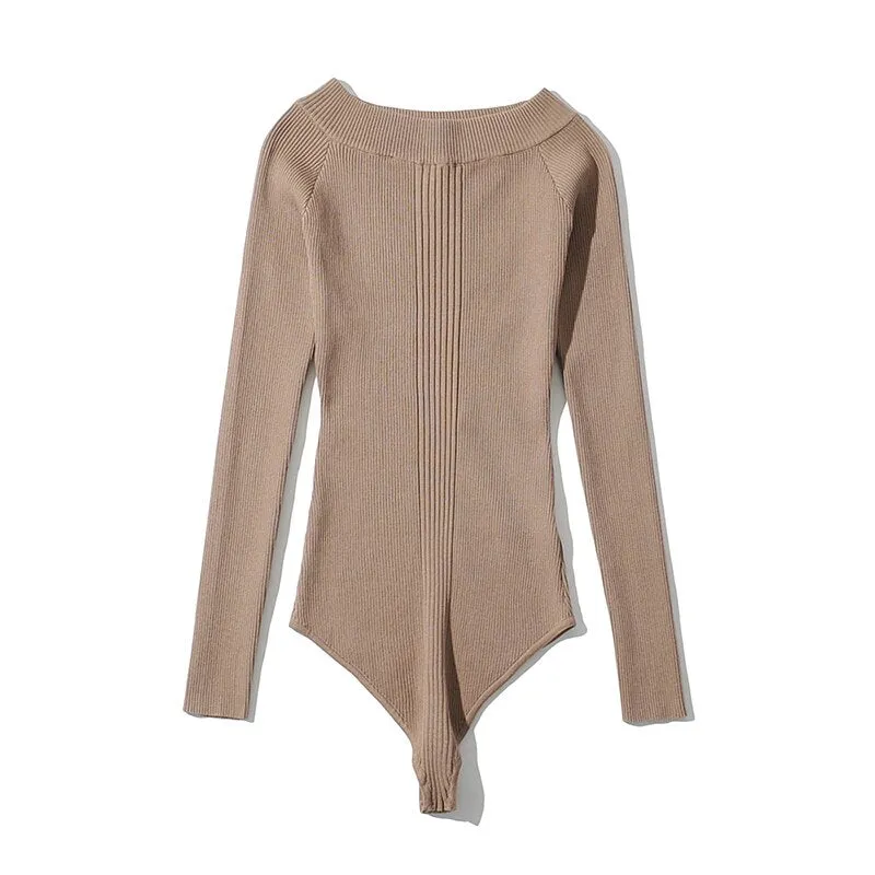 Long Sleeve Ribbed Knit Bodysuit - Multiple Colors