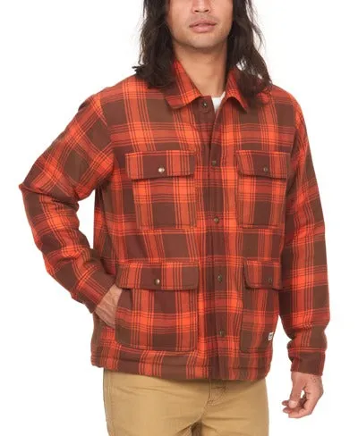 Marmot Mens Sherpa Lined Flannel Shacket Coat Medium Orange Plaid