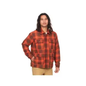 Marmot Mens Sherpa Lined Flannel Shacket Coat Medium Orange Plaid