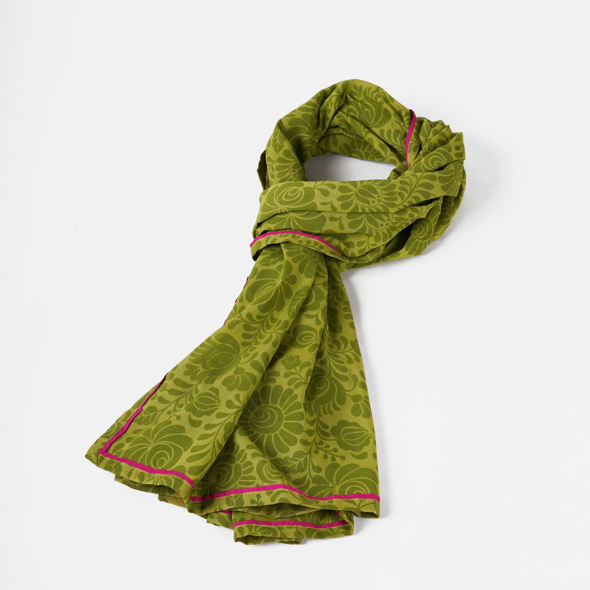 Matyo - Green printed cotton mulmul Summer Scarf