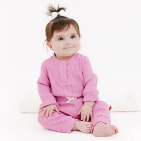 mauve ribbed cotton magnetic long sleeve bodysuit   pant set