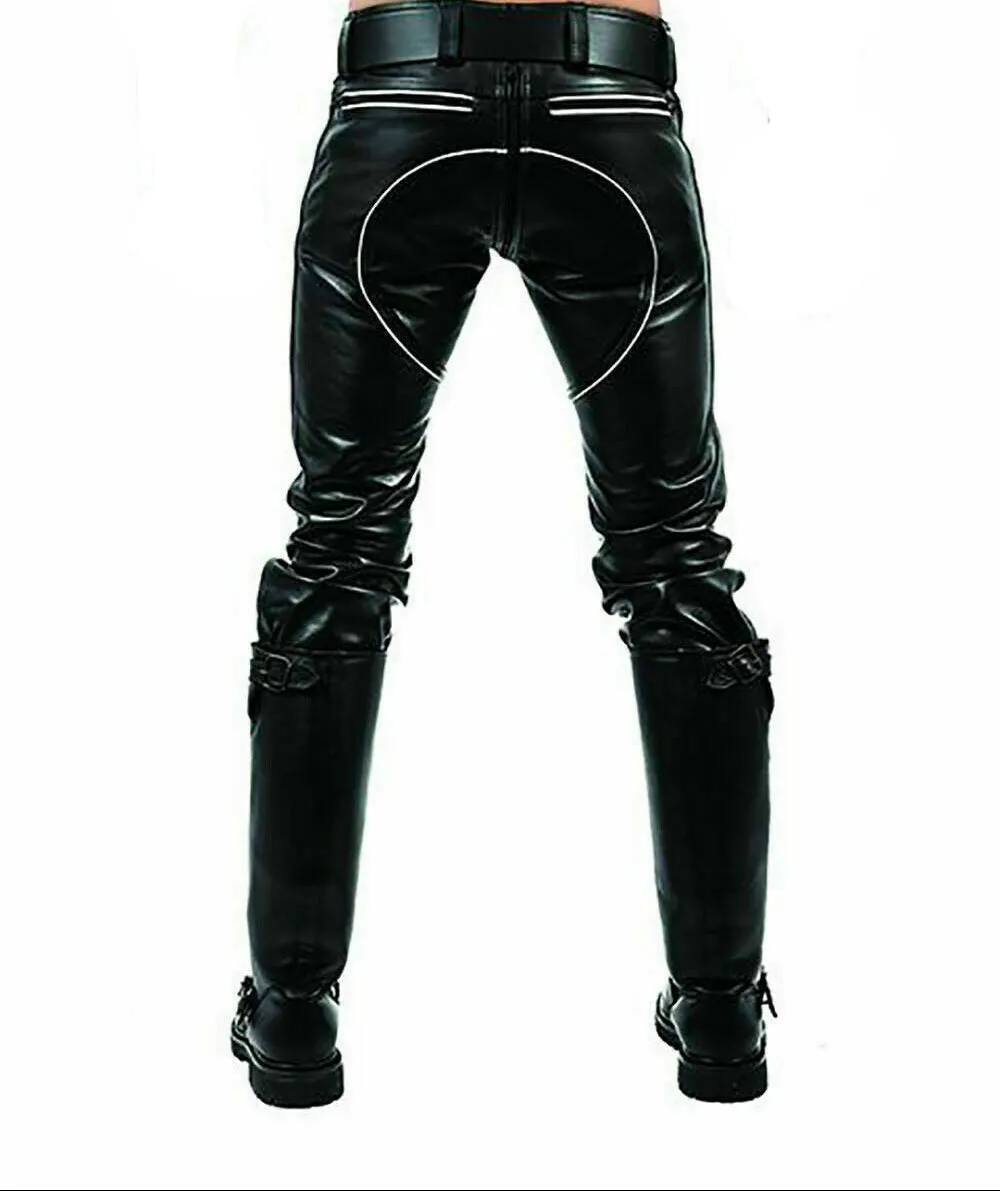 Men's Genuine Leather Slim Jeans Pants