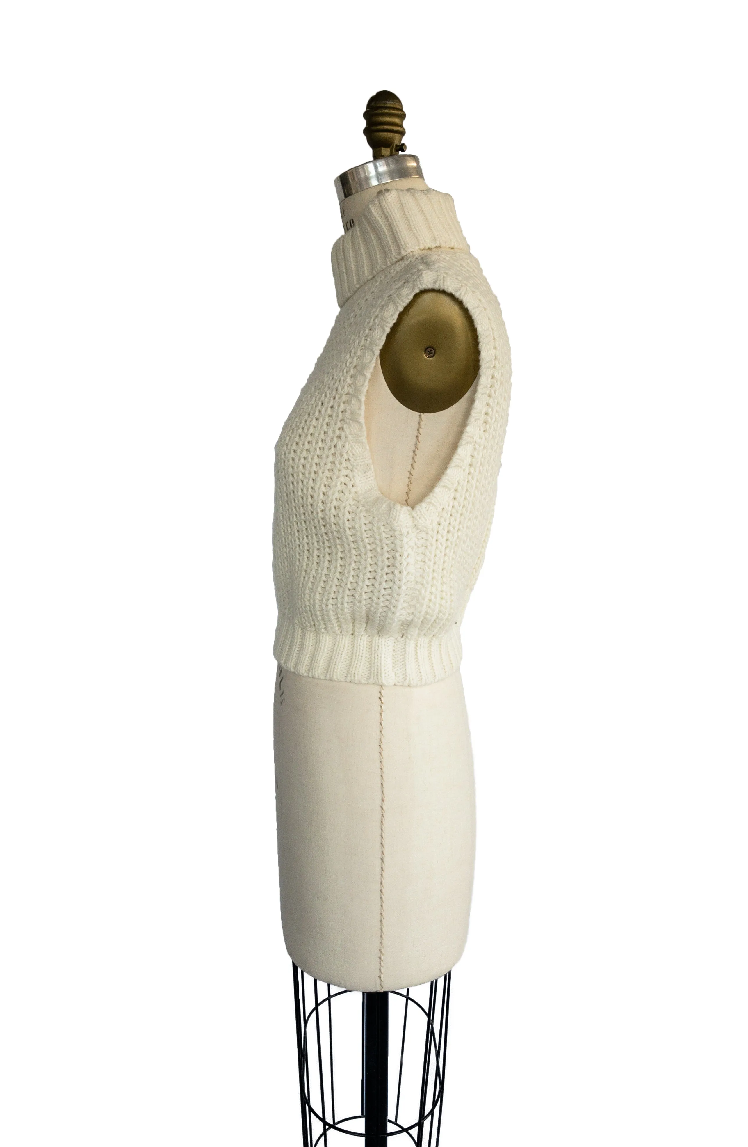 MINKPINK Women's cream crop turtleneck sleeveless sweater, L