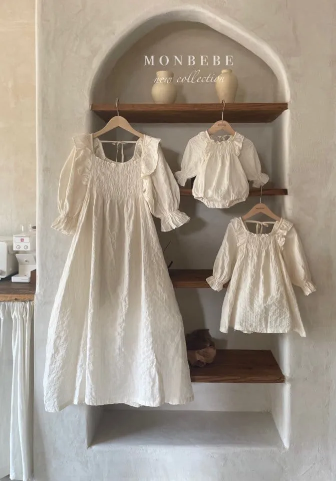 MONBEBE- Isabel Long Sleeve Baby Romper~Cream