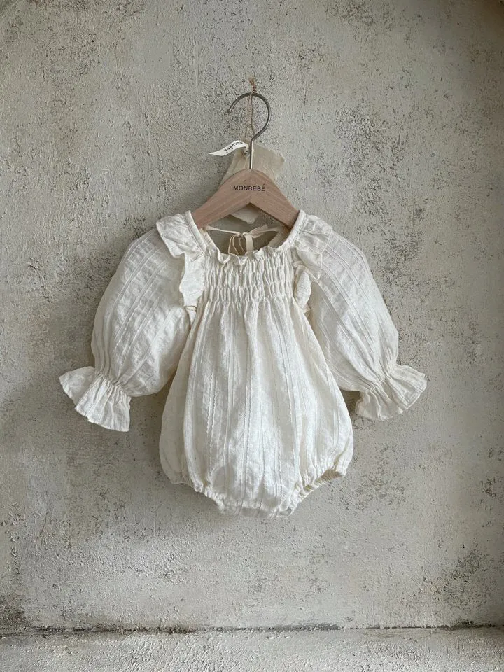 MONBEBE- Isabel Long Sleeve Baby Romper~Cream