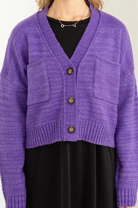 Mood Crop Shoulder Cropped Cardigan Sweater