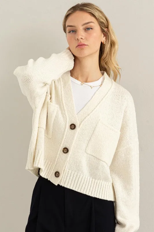 Mood Crop Shoulder Cropped Cardigan Sweater
