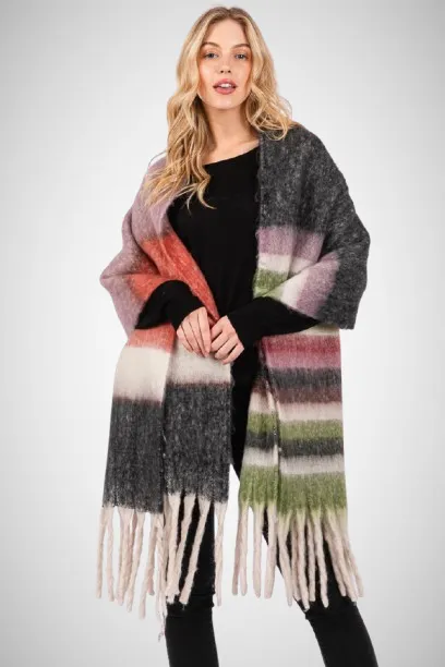 Multi Color Striped Blanket Scarf