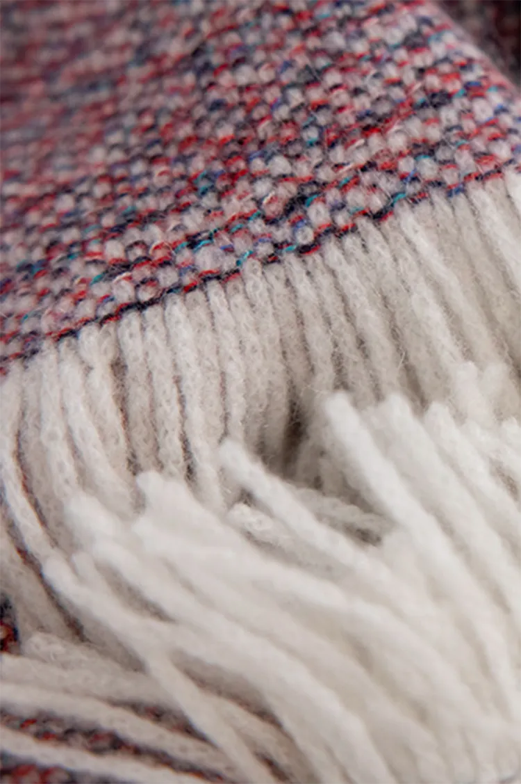 Multi-colored Yarn Textured Woven Fringed 100 Cashmere Scarf