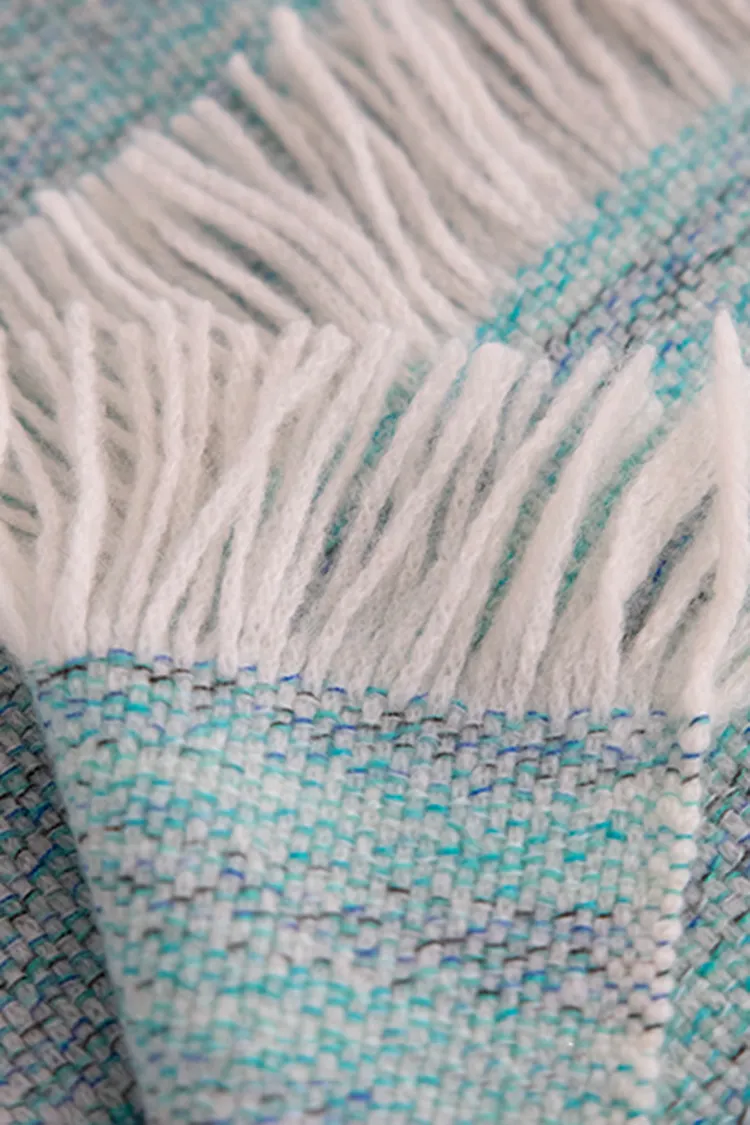 Multi-colored Yarn Textured Woven Fringed 100 Cashmere Scarf