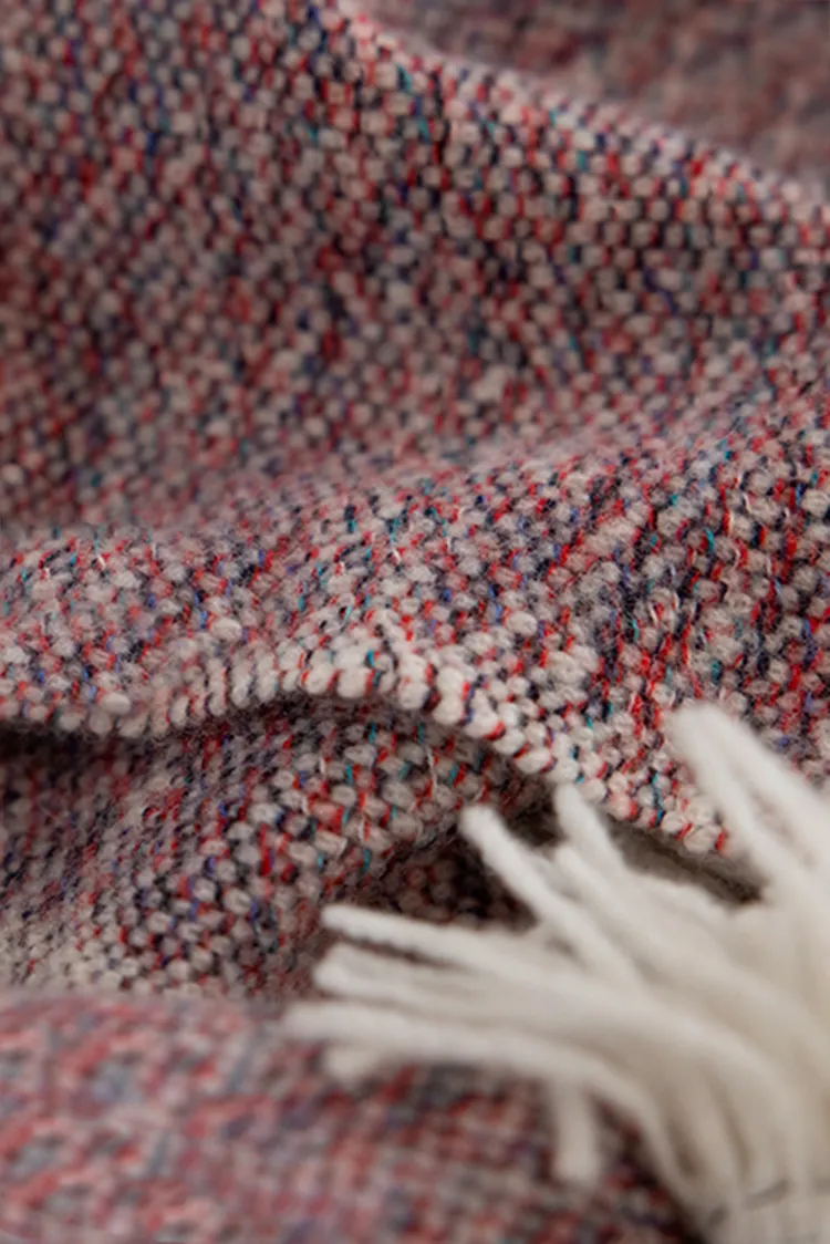 Multi-colored Yarn Textured Woven Fringed 100 Cashmere Scarf