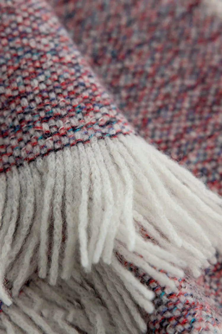 Multi-colored Yarn Textured Woven Fringed 100 Cashmere Scarf