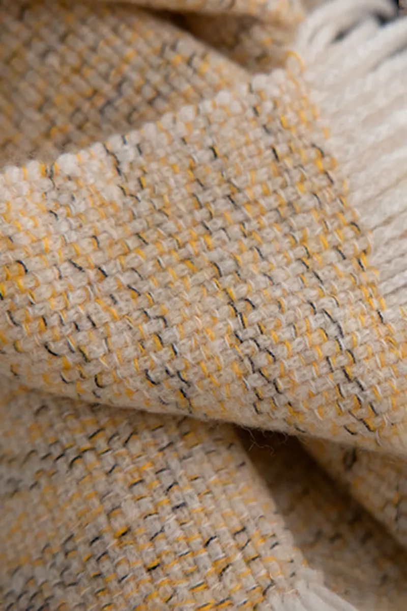 Multi-colored Yarn Textured Woven Fringed 100 Cashmere Scarf