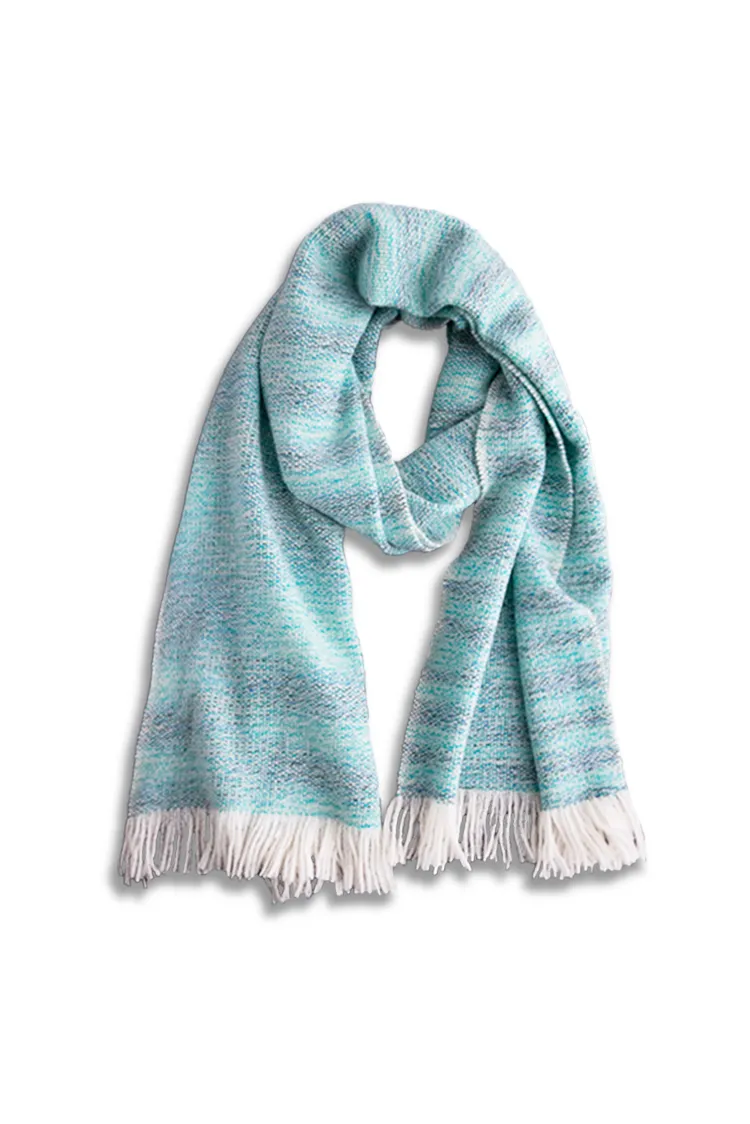 Multi-colored Yarn Textured Woven Fringed 100 Cashmere Scarf