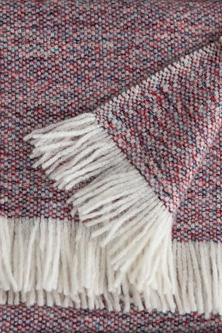 Multi-colored Yarn Textured Woven Fringed 100 Cashmere Scarf