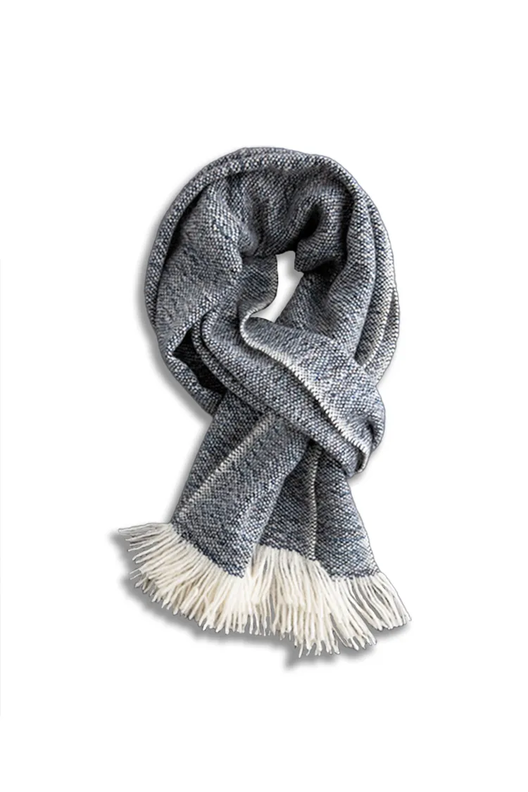 Multi-colored Yarn Textured Woven Fringed 100 Cashmere Scarf